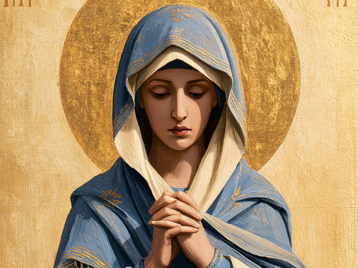 Virgin Mary in Prayer — Stillness at the Centre of the Halo