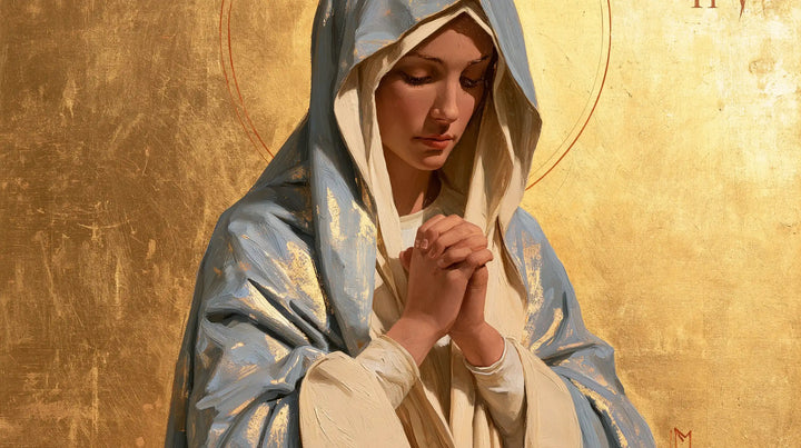 Virgin Mary in Prayer — The Golden Leaves of Contemplation