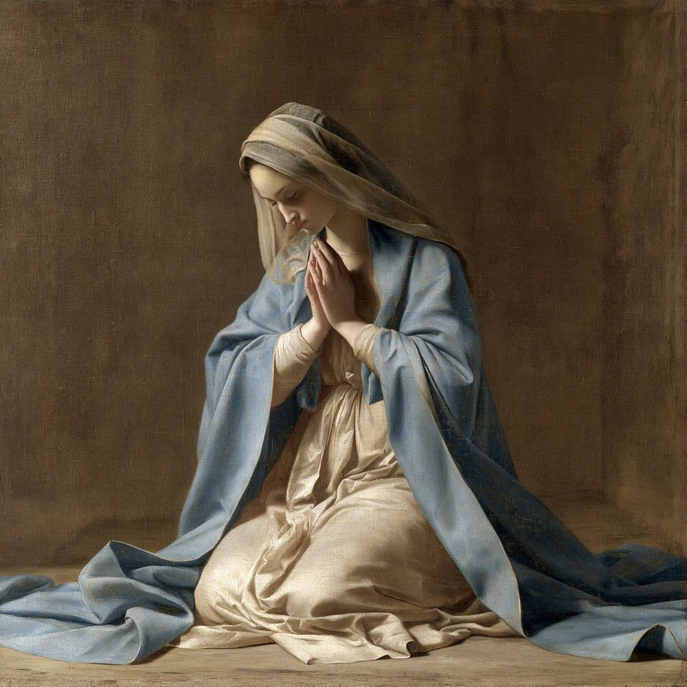 the Virgin Mary in prayer in Florentine Renaissance style, square Christian artwork no. 3