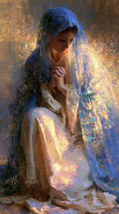 Virgin Mary in Prayer — Indigo in Golden Dust