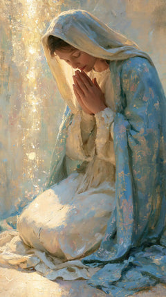 Virgin Mary in Prayer — The Gentle Bow in Turquoise