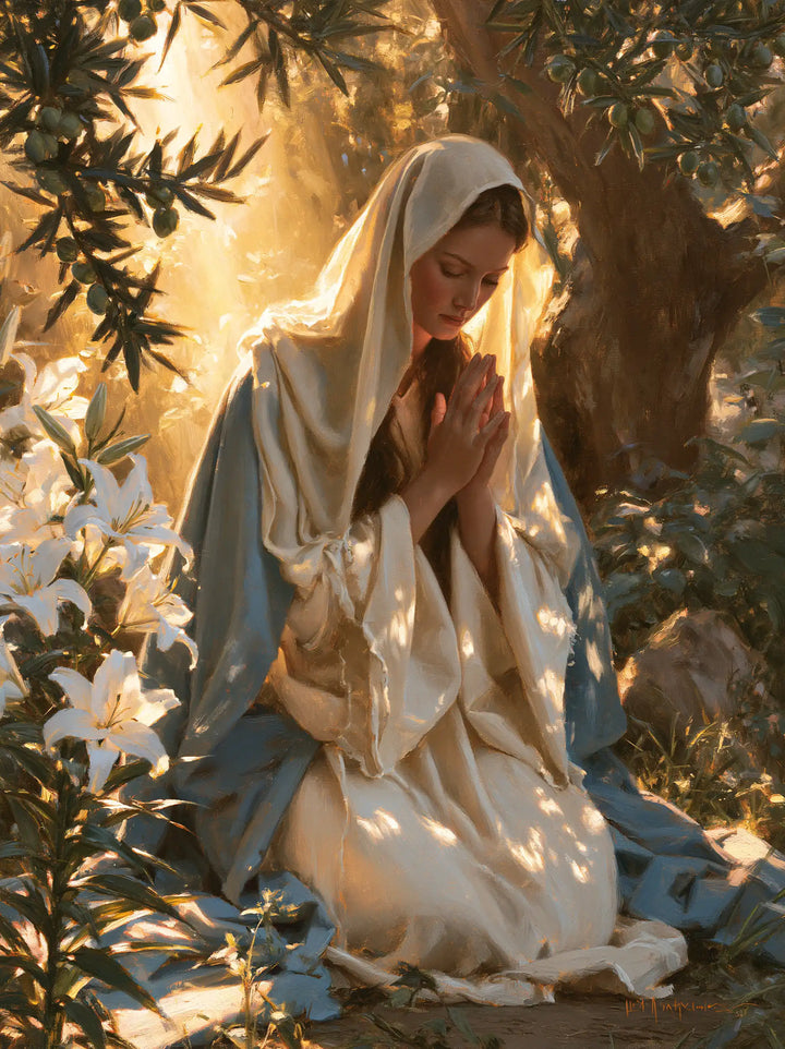 Virgin Mary in Prayer — The Garden of Golden Shadows