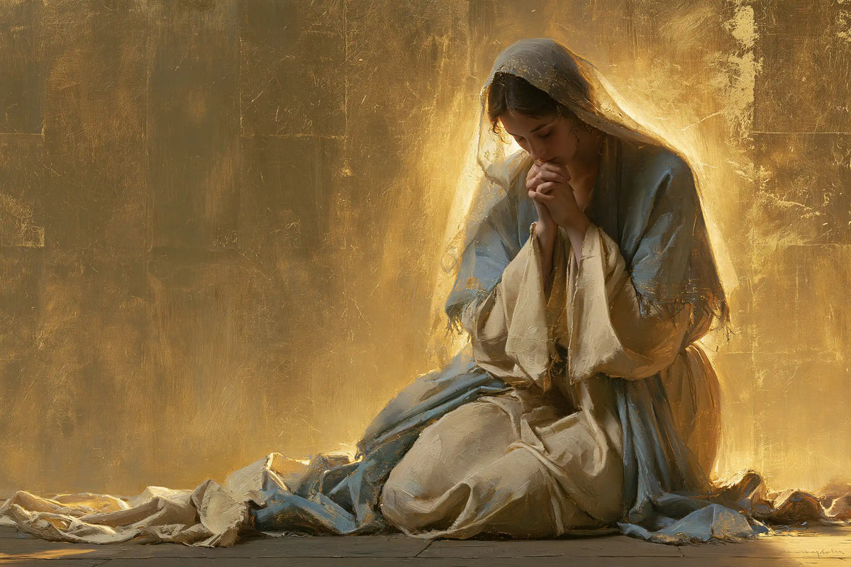 Virgin Mary in Prayer — Bowing within the Copper Halo