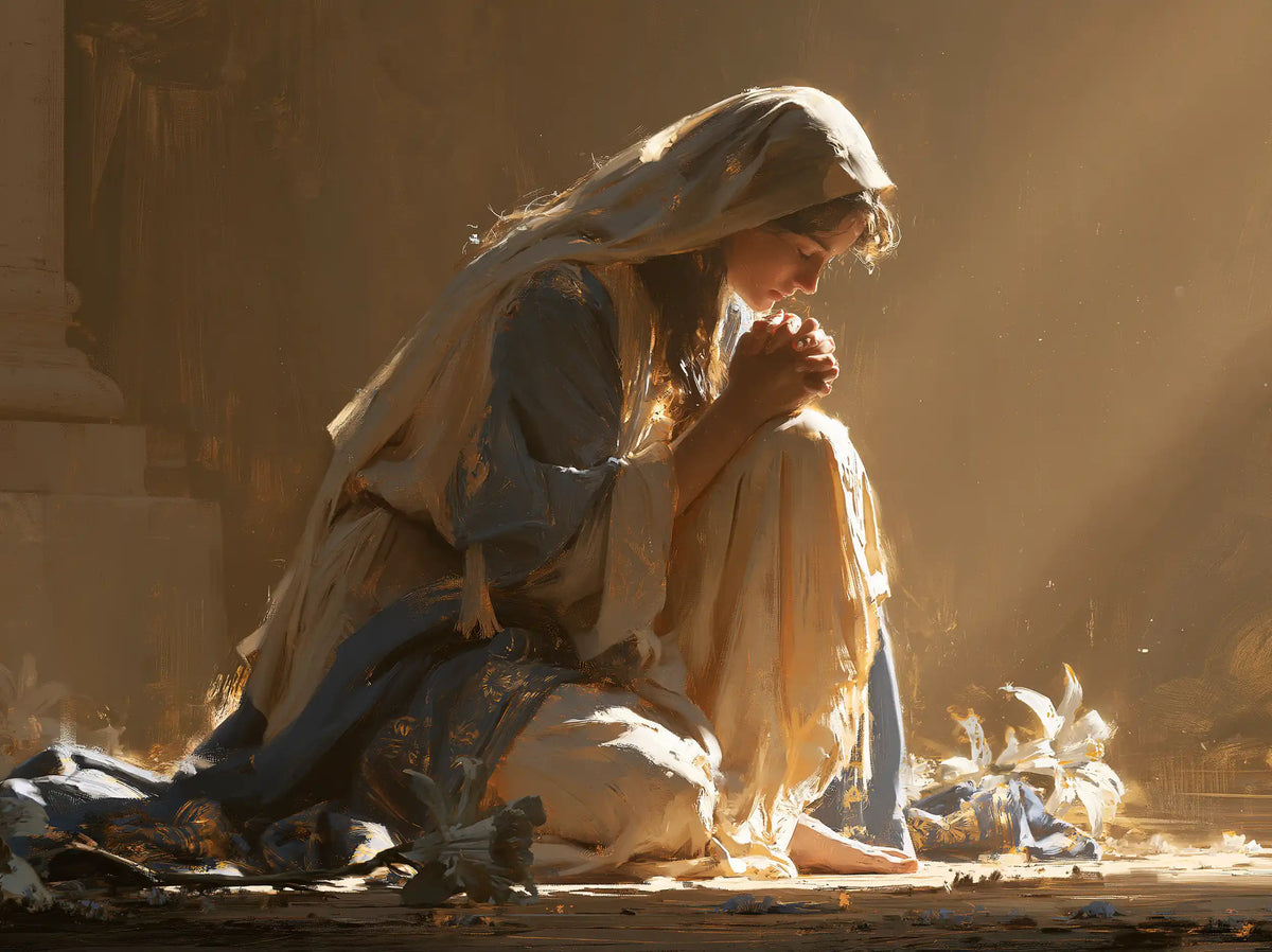 Virgin Mary in Prayer — Prayer in the Gleam of Petals