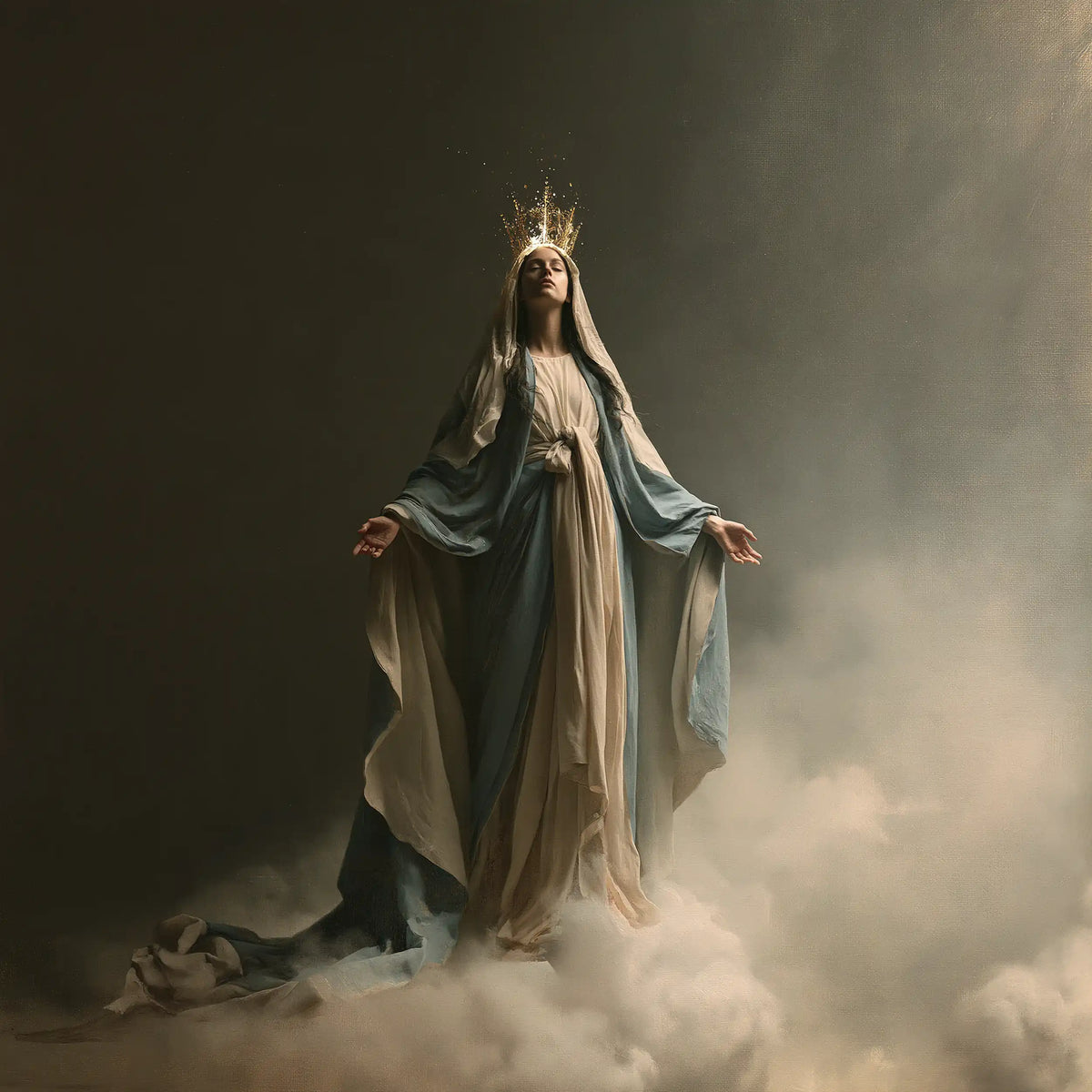 Mary as Queen of Heaven in a minimalist composition in Contemporary Minimalism style, square Christian artwork no. 9