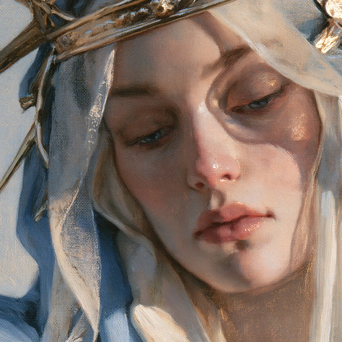 Mary, Queen of Heaven — The Silent Gaze Between Shadow and Ivory
