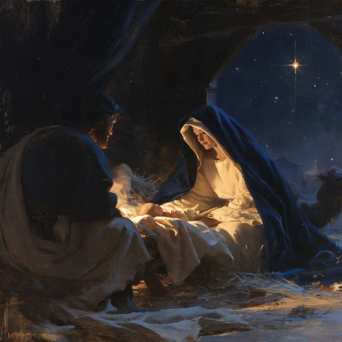 The Nativity — The Glow Between Two Blue Silhouettes