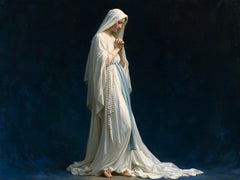 Our Lady of Lourdes – Kneeling Prayer in Cobalt Light