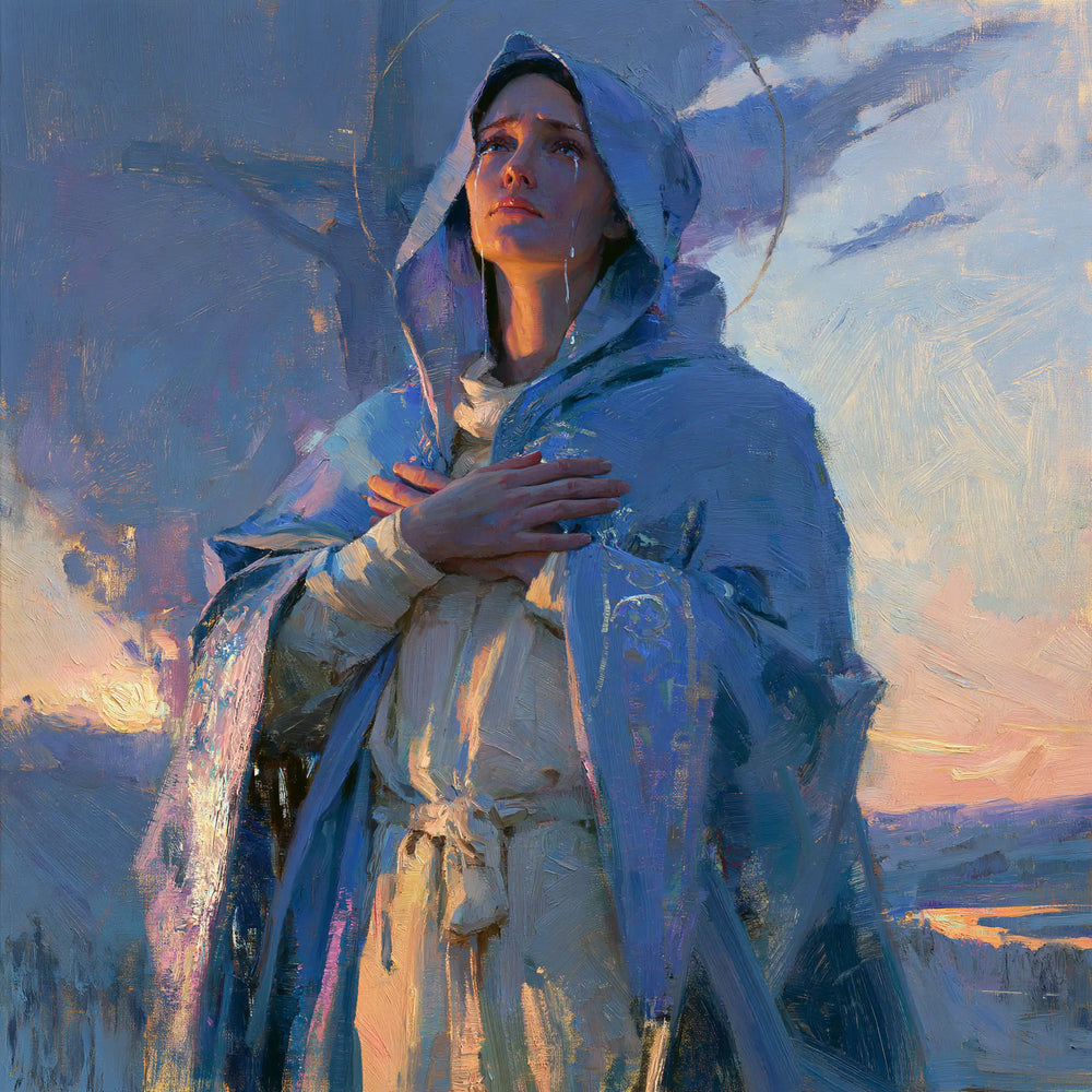 Our Lady of Sorrows in an impressionist atmosphere in Impressionist style, square Christian artwork no. 4
