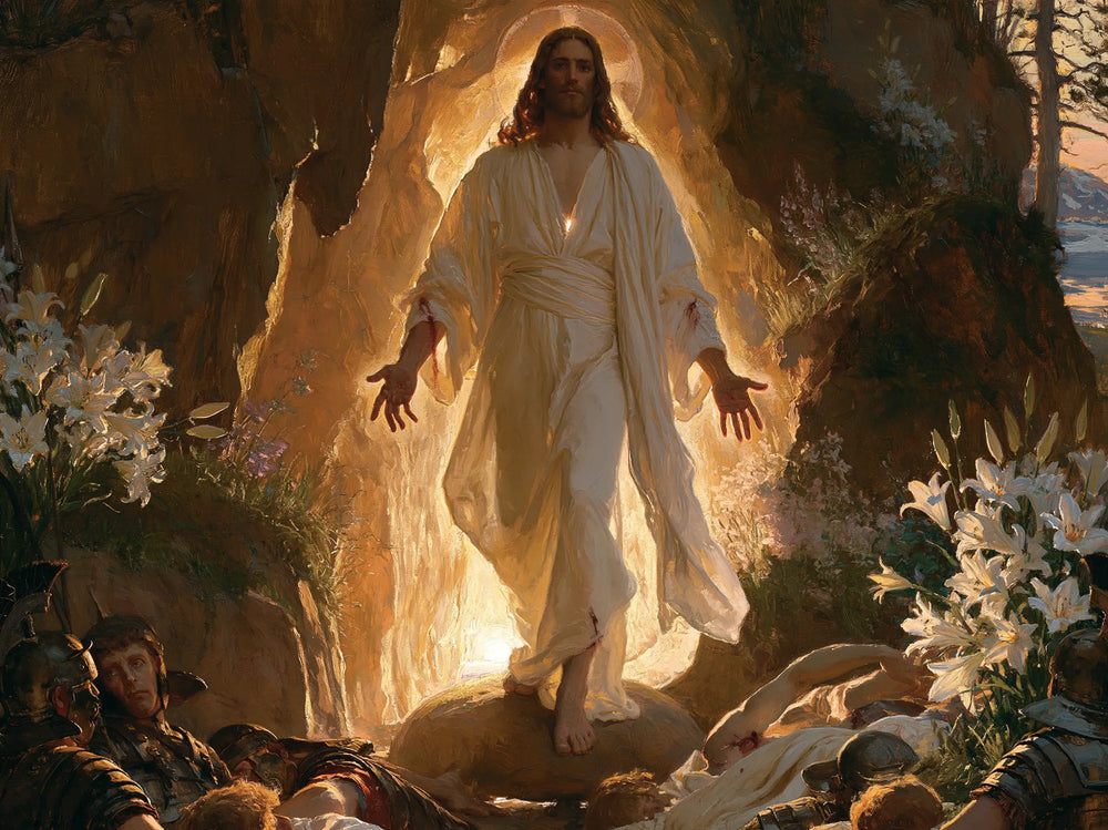 Resurrection of Jesus Christ in Expressionist style, landscape Christian artwork no. 9