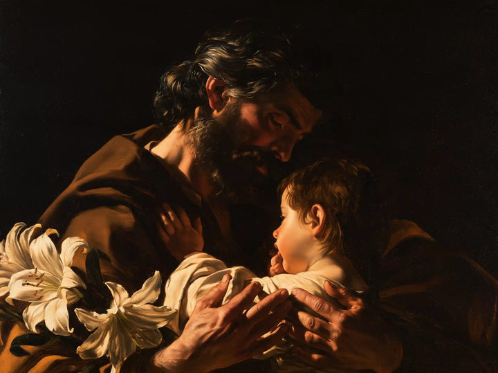 Saint Joseph with the Child Jesus – Caravaggio Tenebrism · Landscape no. 7