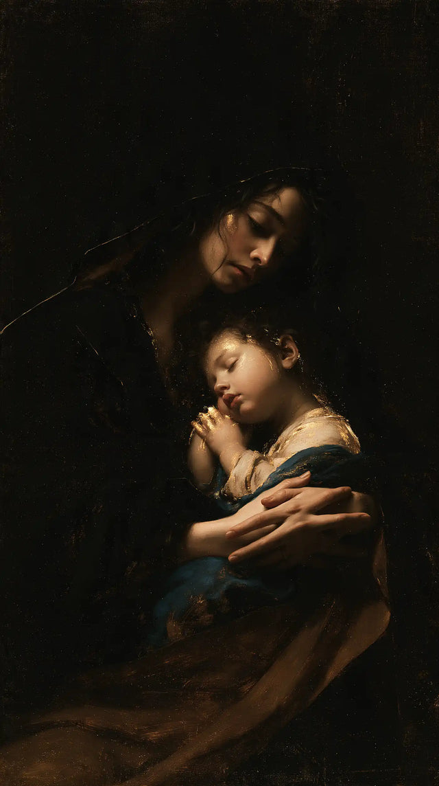 Virgin Mary and Child Jesus - Black and Gold · Portrait n° 10
