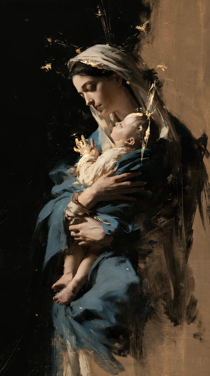 Virgin Mary and Child Jesus - Black and Gold · Portrait n° 16