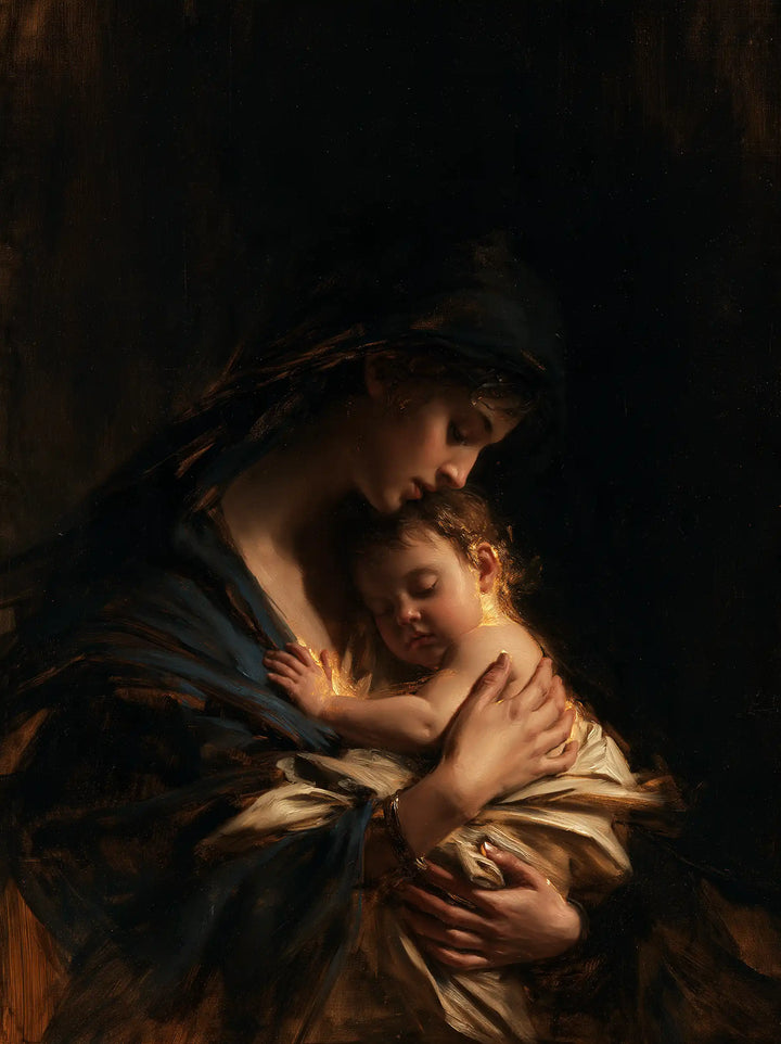 Virgin Mary and Child Jesus - Black and Gold · Portrait n° 25