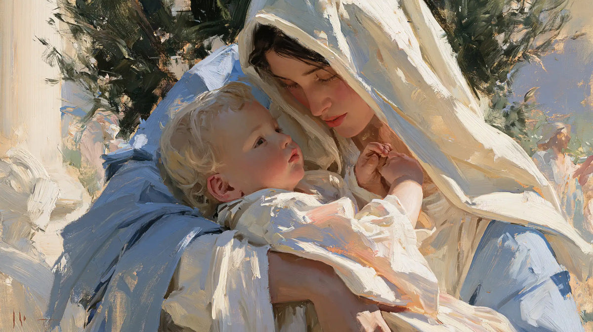 The Virgin and Child — The Raised Hand Beneath the Slanting Veil
