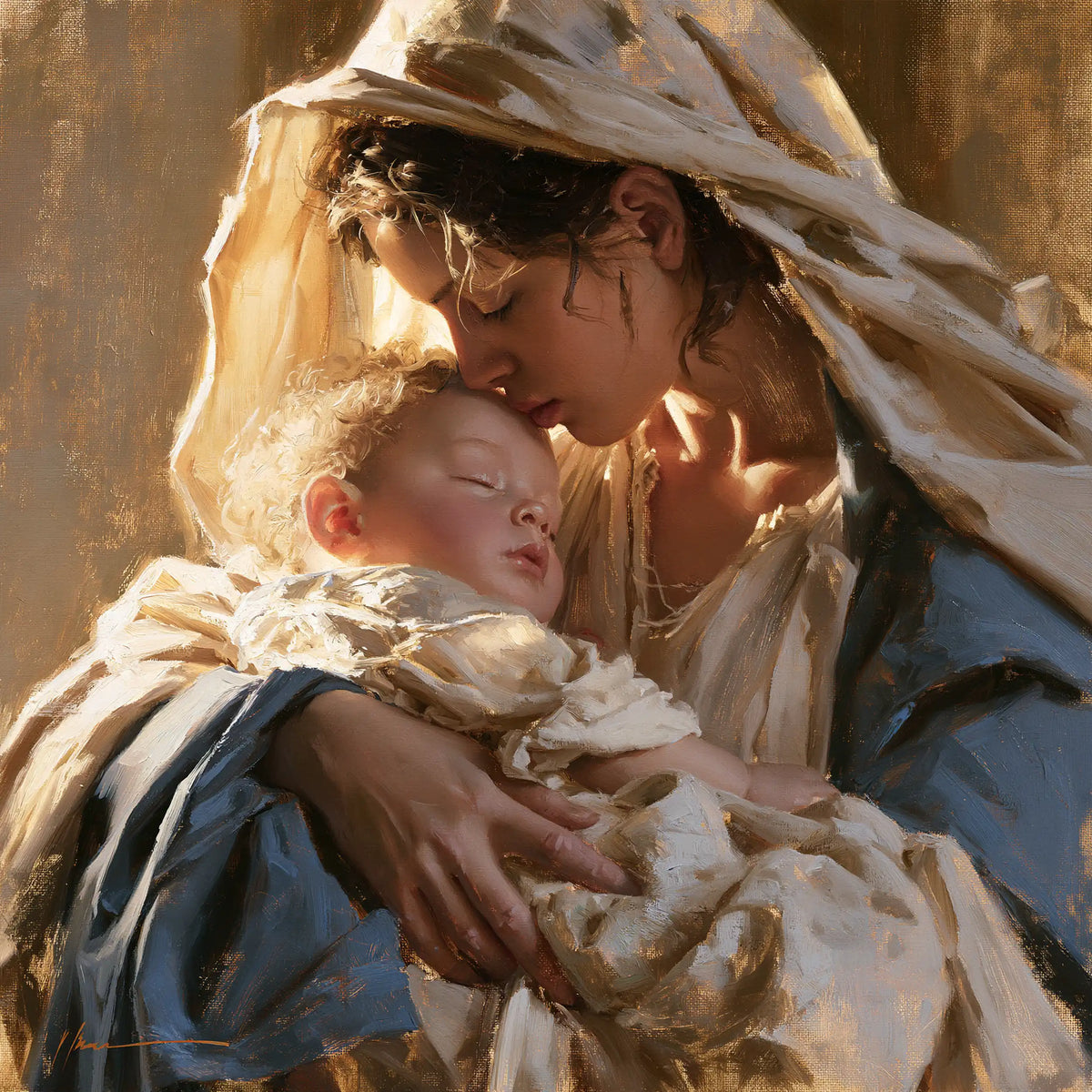 the Virgin Mary embracing the Child Jesus in Mary Embracing the Child Jesus style, square Christian artwork no. 3