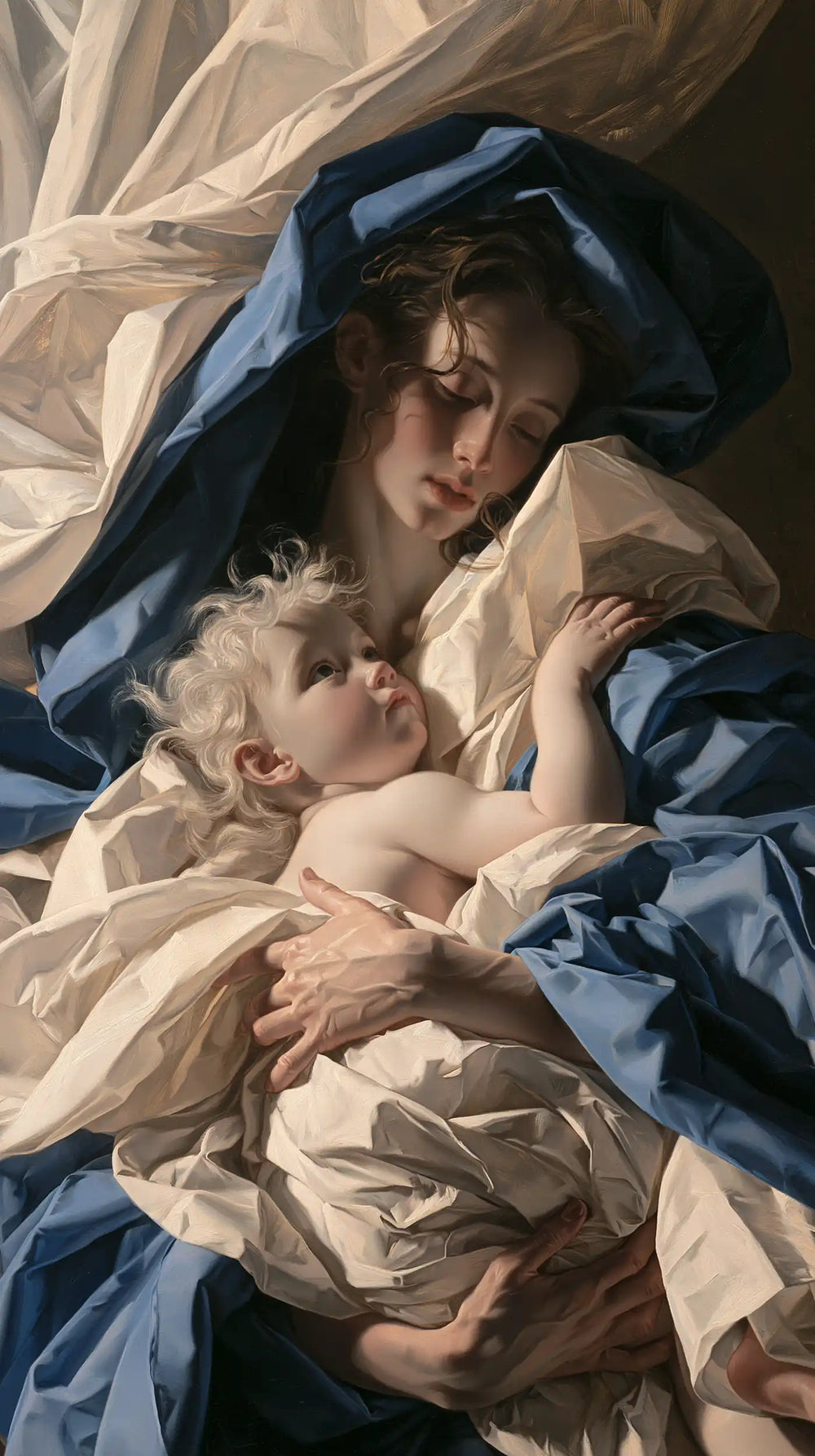 the Virgin Mary and the Child Jesus in Theatrical Baroque style, portrait Christian artwork no. 11