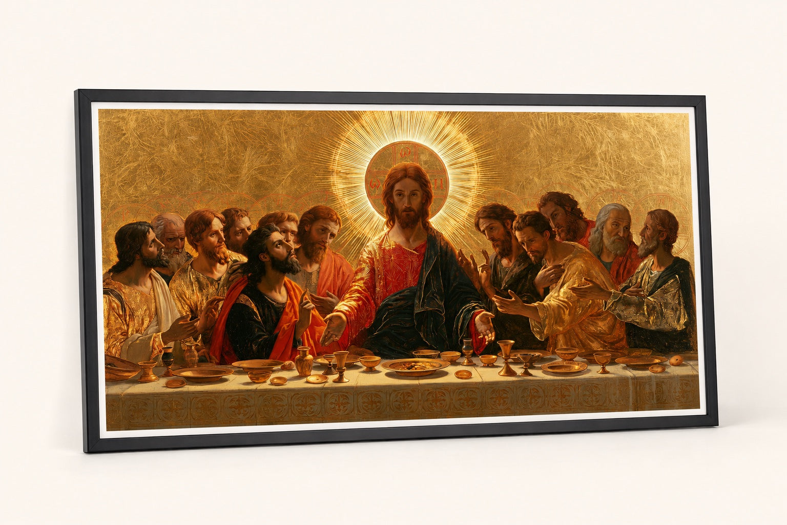 Samma Nattvarden Fine Art tryck i en smal svart klassisk ram